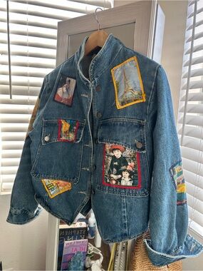 Denim Jean Jacket with Patch Artwork - Blue